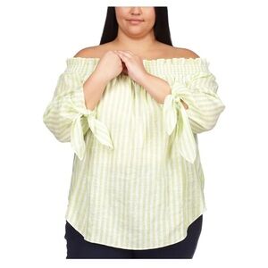 Michael Michael Kors Women’s Plus Size Striped Off Shoulder Top Bright Limeade